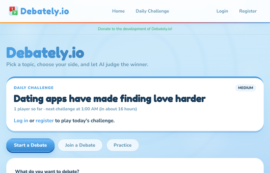 Debately.io home page